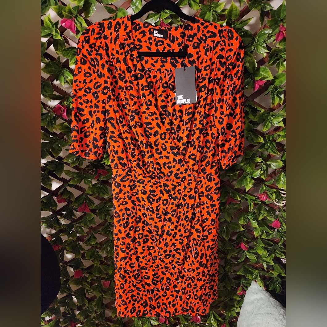 Orange And Black Sheath Dress Puff Sleeve